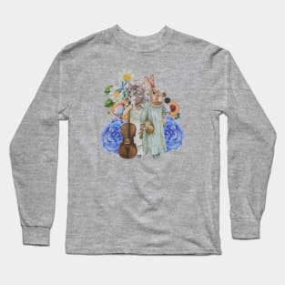 rabbit & cat collage art Long Sleeve T-Shirt